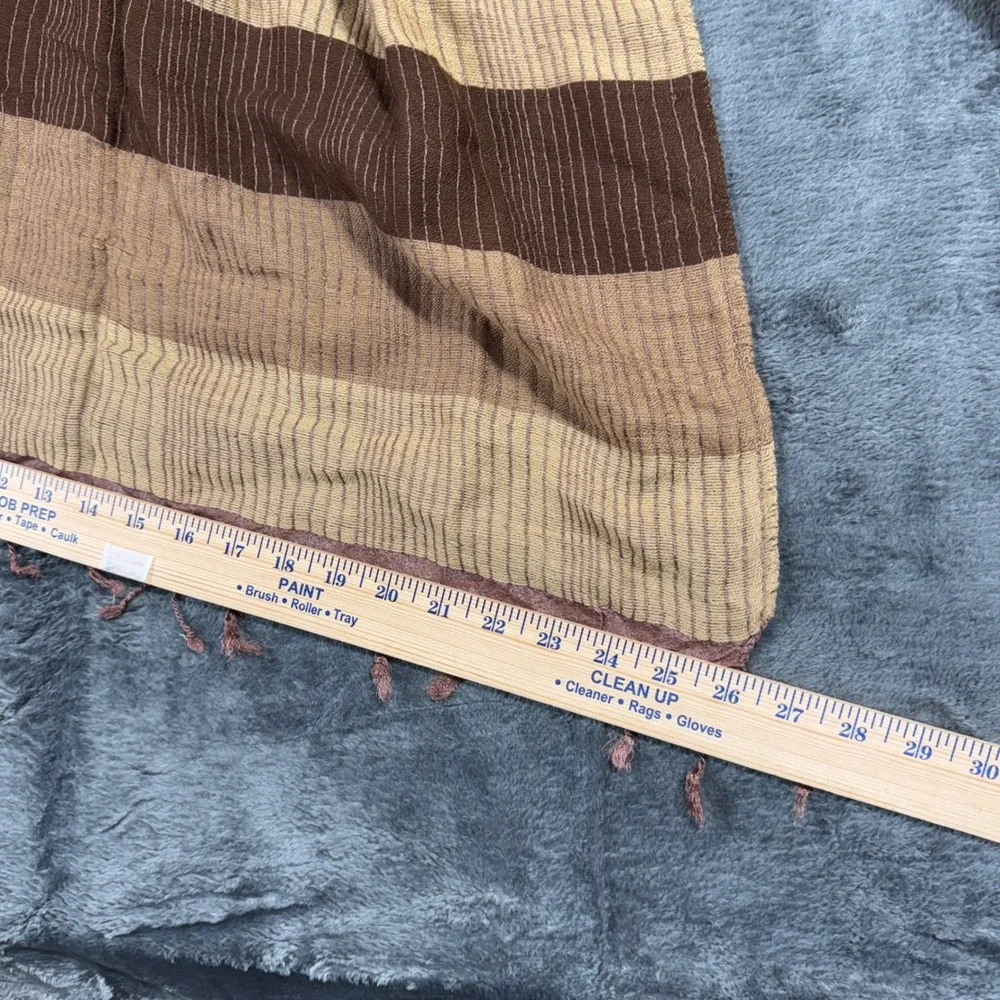 World Market Scarf Womens OS Brown Tan Striped Silk Blend Fringe 419675‎